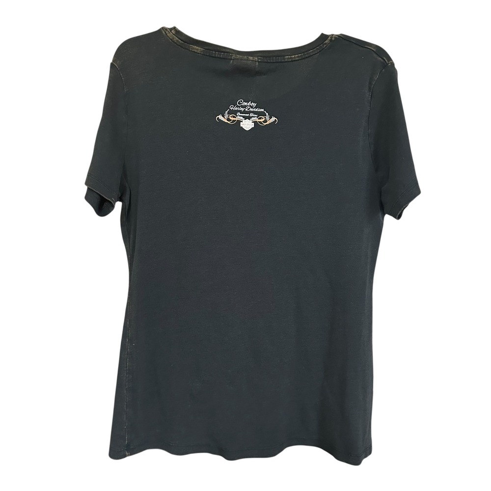 Cowboy Harley Davidson Womens XL Black Eagle Skull Soul of the Road T Shirt - Picture 2 of 7